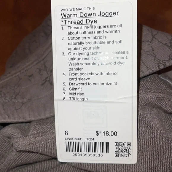 New Lululemon warm down jogger thread dye 8 - Picture 3 of 4